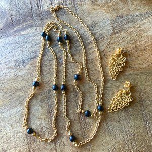 Black & Gold Necklace + Earrings Set